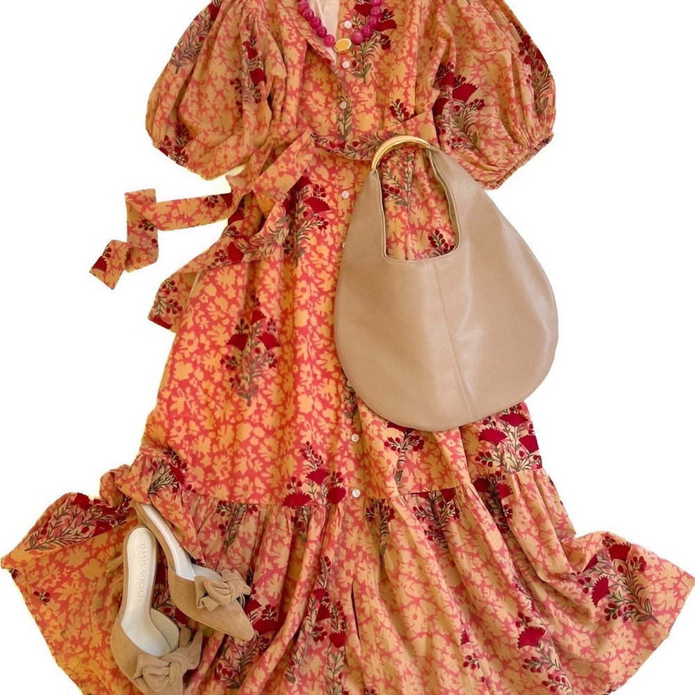 Fox & Hen Maxi Dress in Coral & Mustard
